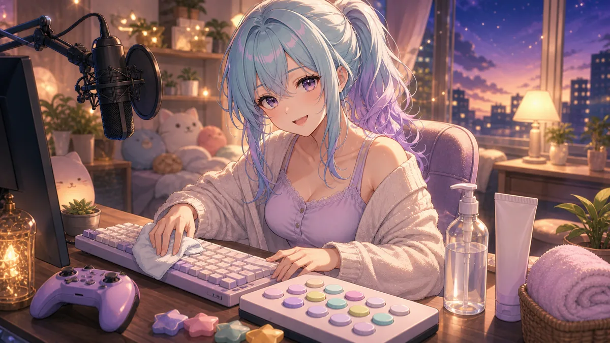 手洗い、除菌、ハンドクリームと夜の配信予定を整理するイメージ
