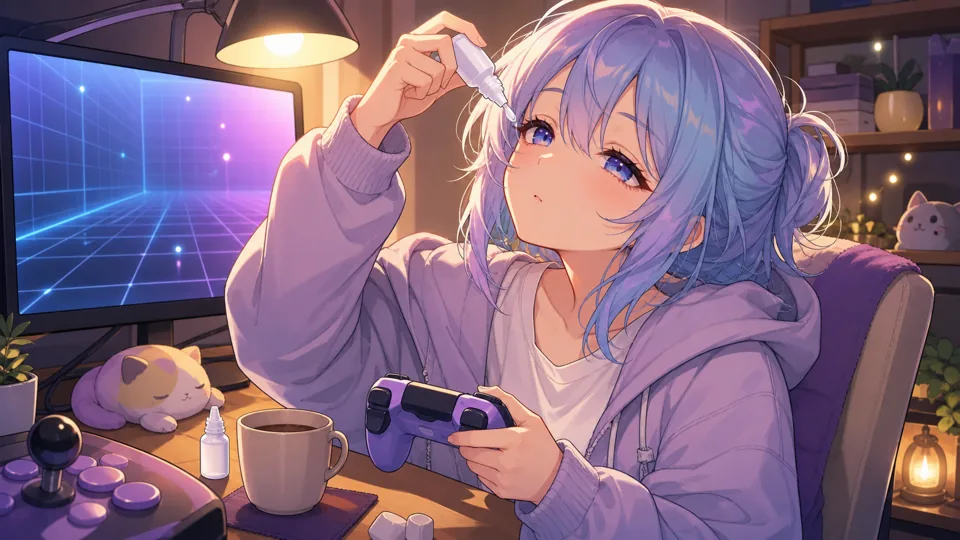 眠気と胃の違和感から練習へ入る深夜のゲーム配信イメージ