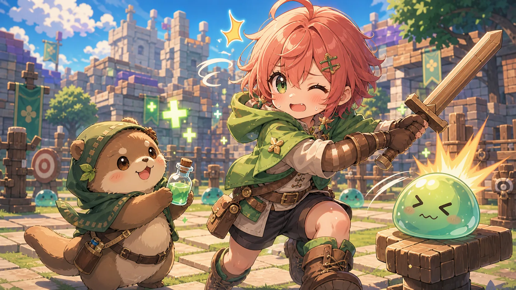 ソロ挑戦であわてながら助けられるオリジナルキャラクターのイメージ