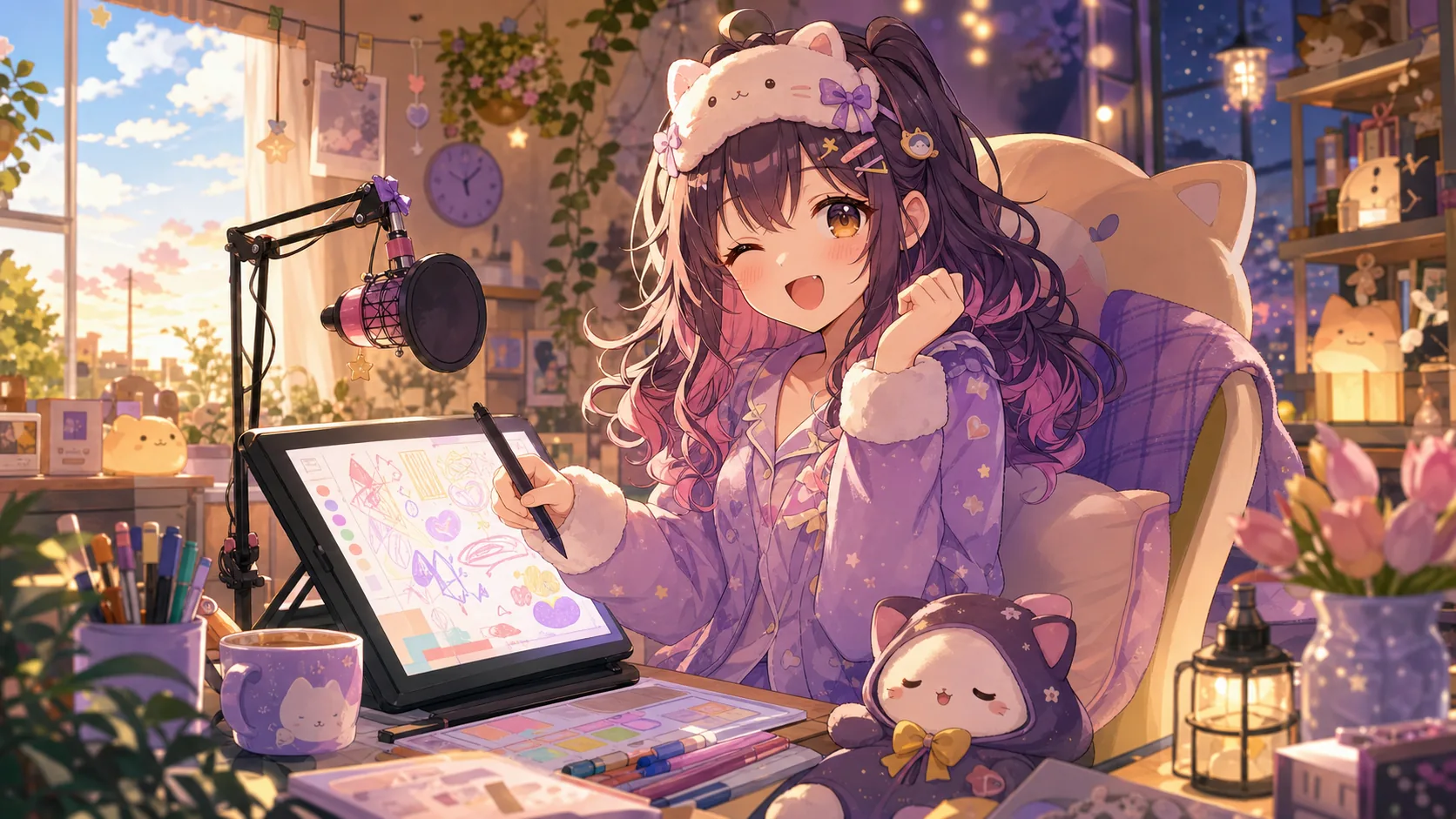 甘音あむ、フォルテ新衣装のお絵かき雑談を配信 寝起きスタートから2時間58分で熱量たっぷり のV-BUZZ独自アイキャッチ