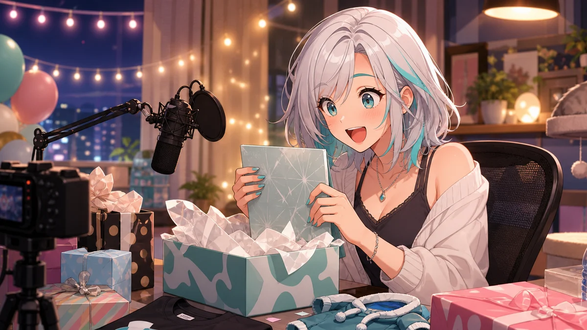 天唄サウ、生誕祭2026プレゼント開封で机まわりとぬこ丸近況が見えるカメラON回 のV-BUZZ独自アイキャッチ