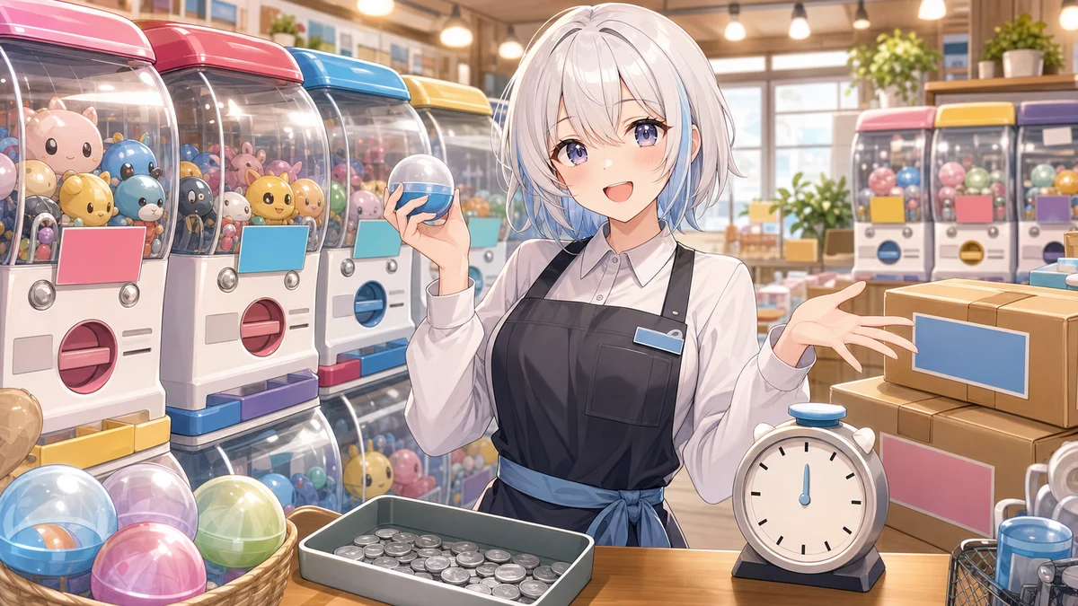 天唄サウ『秋葉原のガチャショップシミュレーター』、1時間営業で価格設定と補充に追われる初回 のV-BUZZ独自アイキャッチ