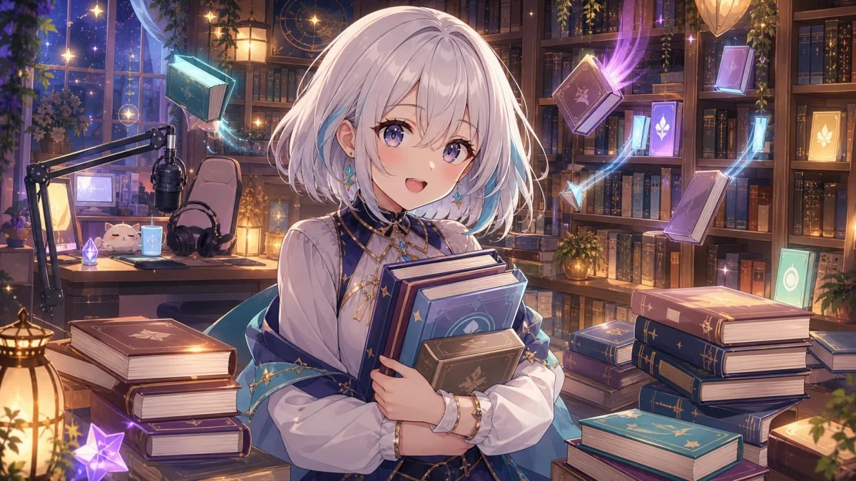天唄サウ『司書のお仕事:魔導図書館を片付けろ!』で5時間半の本棚整理 喉リハビリから自動片付けクリアまで のV-BUZZ独自アイキャッチ