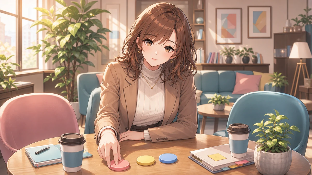 裁判前の控室で役割を確認する女性キャラクターのイメージ