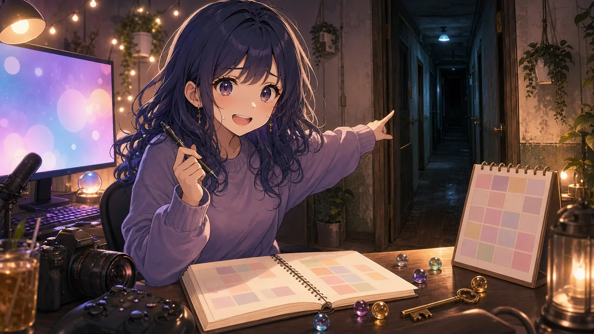 本編へ入る前にSteam情報を確認する配信部屋のイラスト