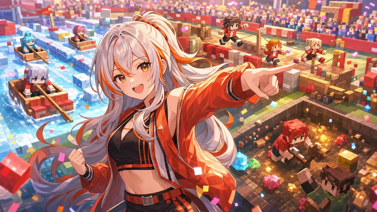 偉雷アマエ『VEEアスレチックマイクラ運動会』でTNT軍を走らせる 氷上ボート、発掘、妨害リレーまで声でつないだ3時間 のV-BUZZ独自アイキャッチ