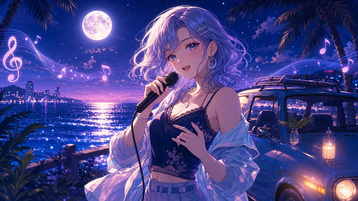 春雨麗女『LONELY NIGHTS』カバー公開 夜の海辺に歌声を置く静かな4分間 のV-BUZZ独自アイキャッチ