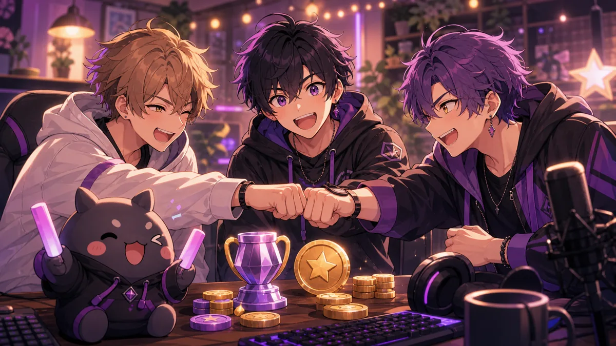 リベンジ戦を誓う配信者チーム風のオリジナルキャラクターたちのイメージ