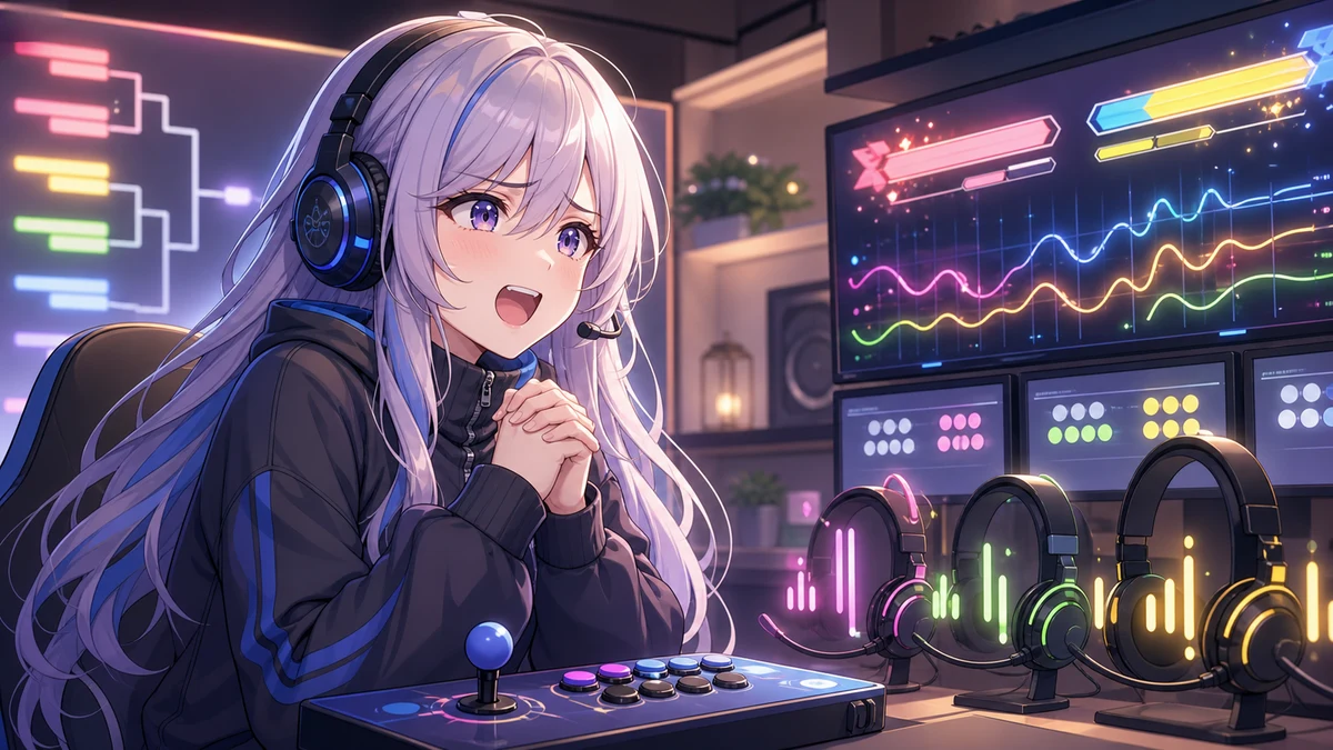 チームメイトの対戦を見守りながら声援を送る配信部屋のイメージ
