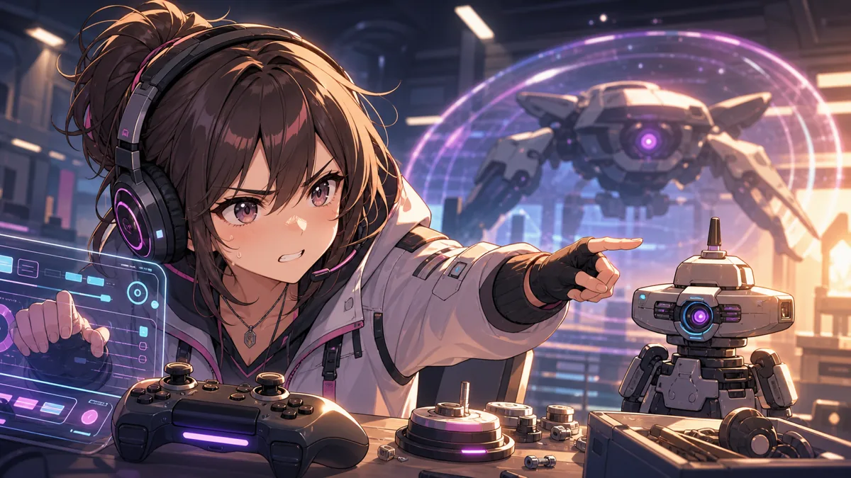 地下施設へ向かう配信部屋で戦闘準備をするオリジナル女性キャラクターのイメージ