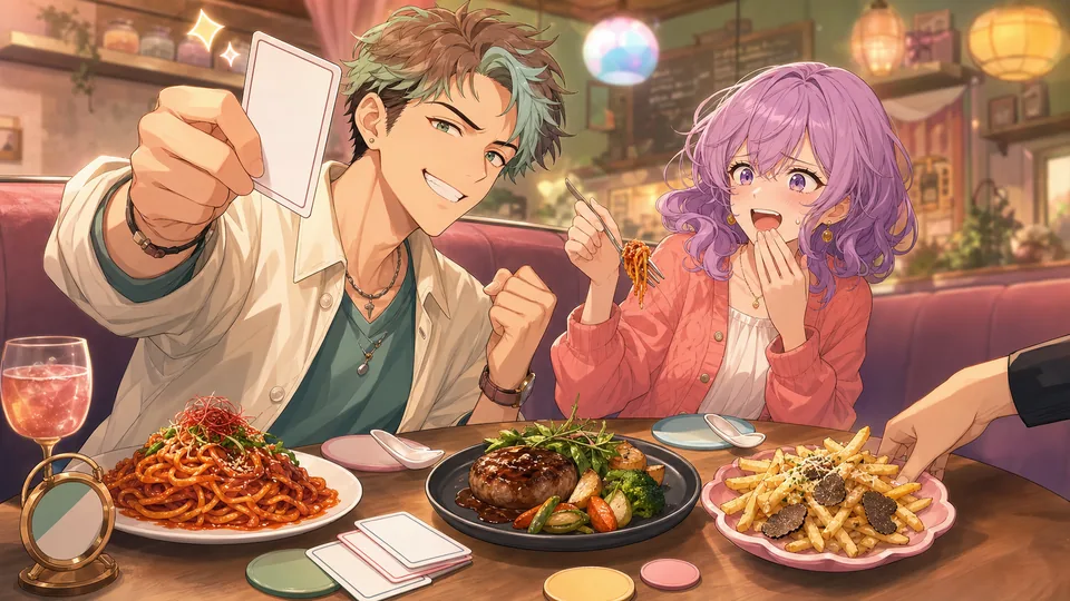 NGワード食レポの心理戦を表すオリジナルイラスト
