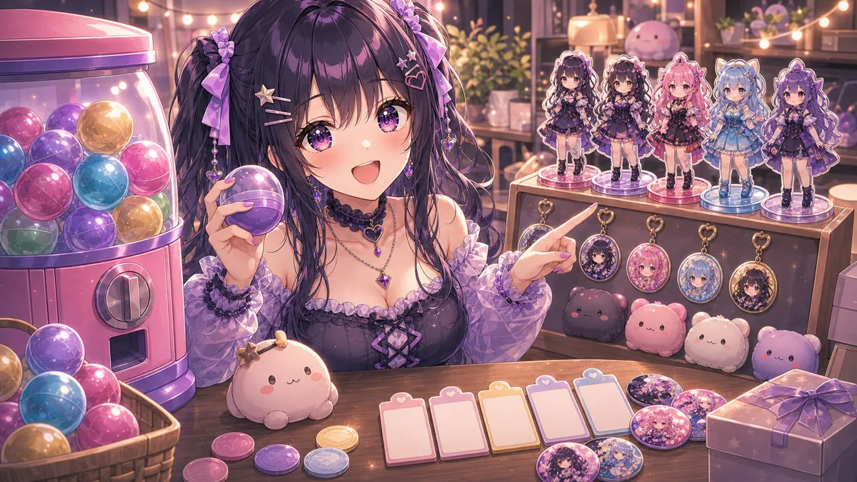 商品ページを見ながら販売期間と価格を確認するオリジナル女性キャラクターのイメージ