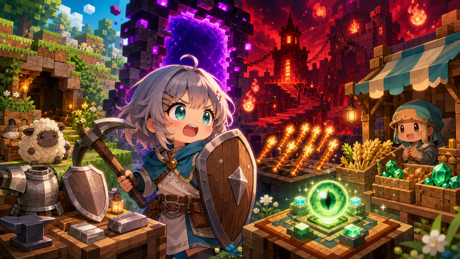 炉なる、5度目のハードコアMinecraftでネザー要塞突破 鉄と盾からエンダーアイ作成へ のV-BUZZ独自アイキャッチ