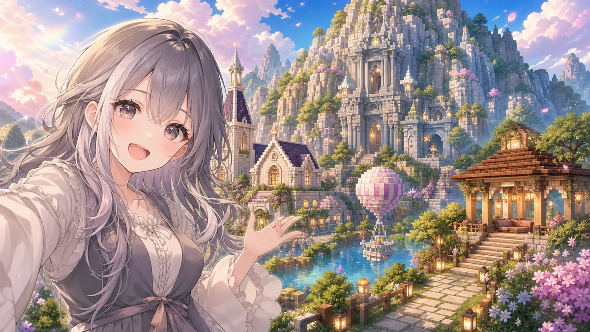 炉なる、Minecraft建築で教会の先に巨大な山を造成 神殿と山道まで広げた4時間半 のV-BUZZ独自アイキャッチ