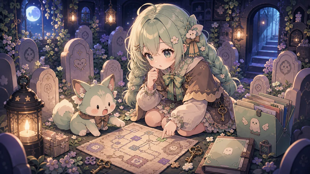 墓場フロアの謎解きをかわいく整理したイメージ