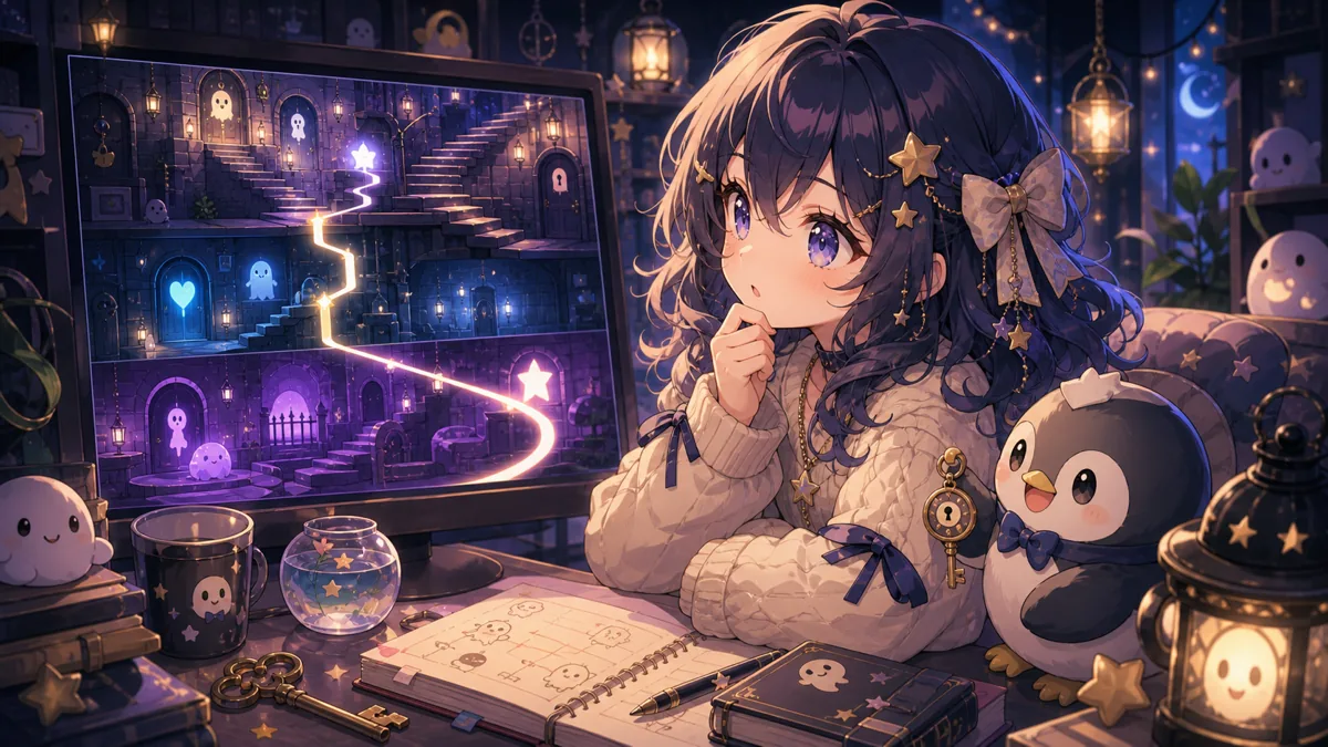 キャラクターの会話を読み解く夜のゲーム配信イメージ