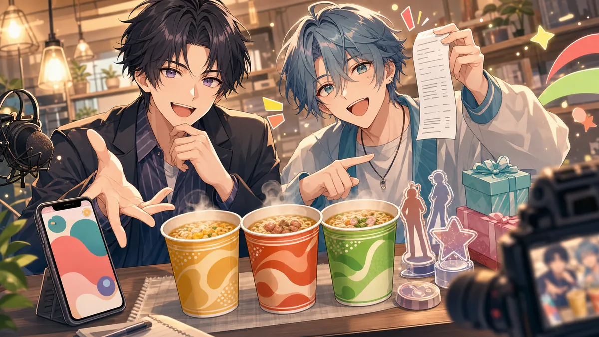 加賀美ハヤトと甲斐田晴、ROF-MAO×スーパーカップ第2弾をPR配信 3つのコラボ麺と応募方法を整理 のV-BUZZ独自アイキャッチ