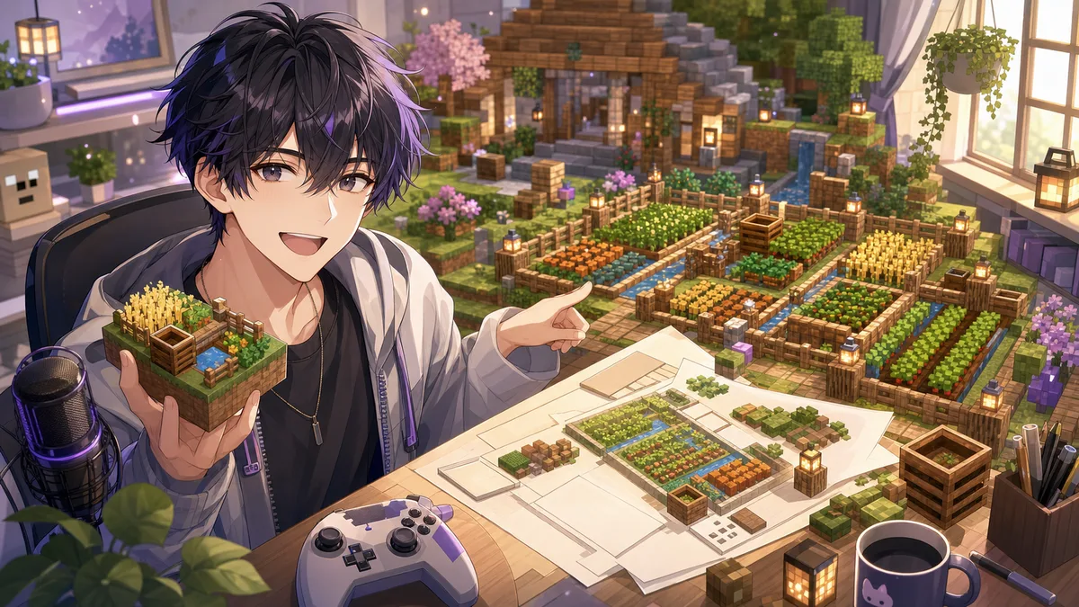 解 -Kai-、ソロマイクラ#3で畑づくりに挑戦 クリエイティブ試作から村人用農場の形を探る のV-BUZZ独自アイキャッチ
