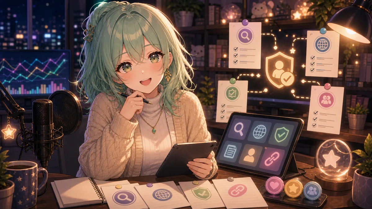 動画概要欄や資料を確認しながら配信するオリジナル女性キャラクター