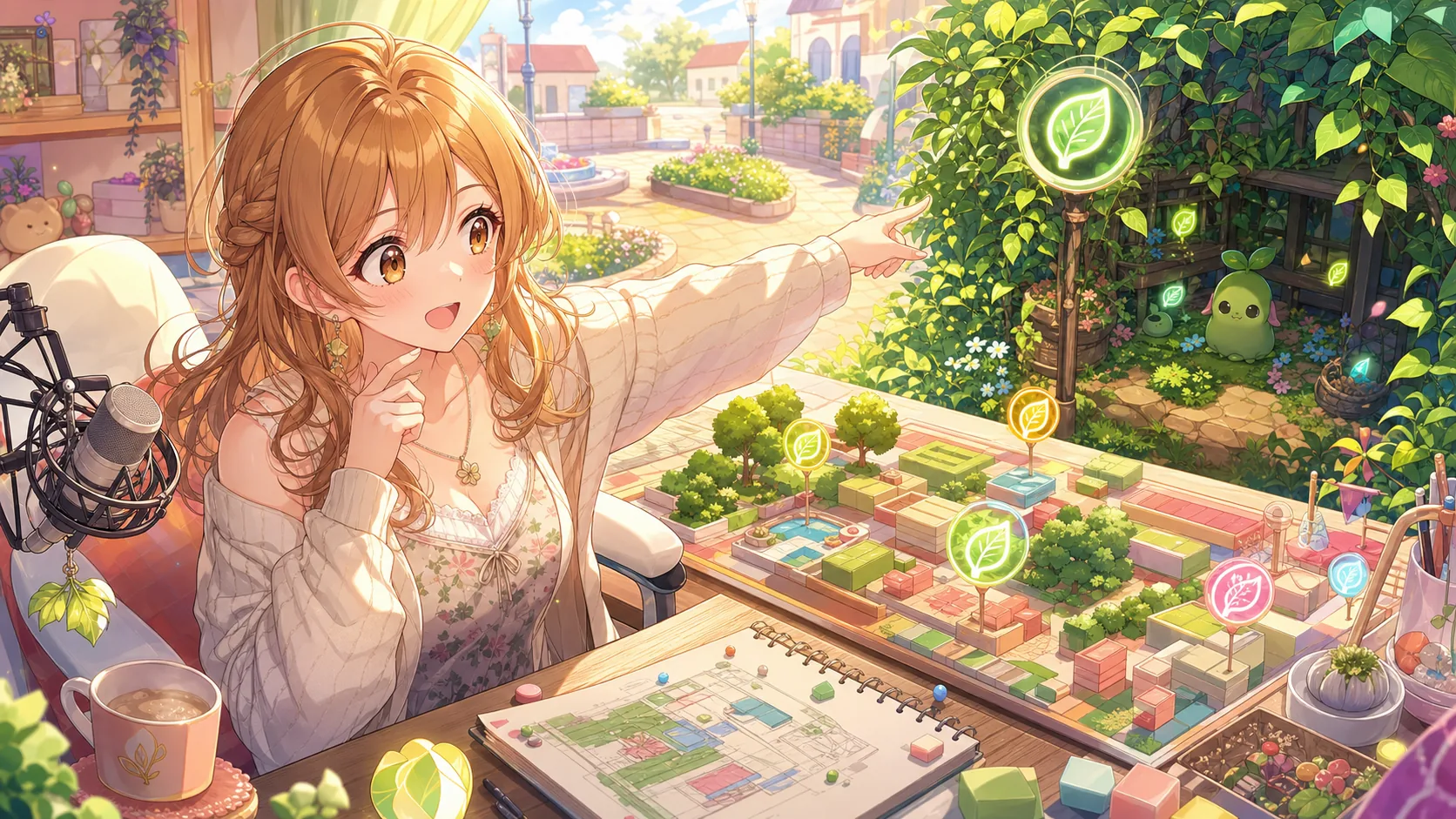フシギダネ系イベントと町づくりの構想を確認するオリジナル女性キャラクターのイメージ