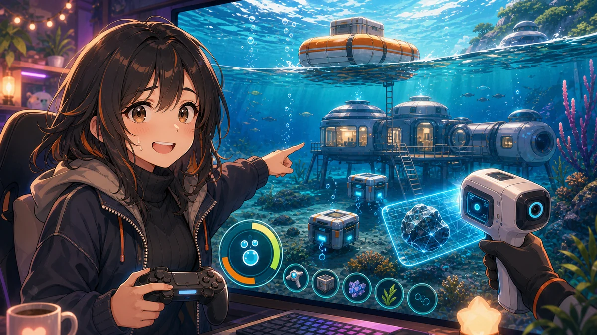 狐塚結月『サブノーティカ2』コラボ、浅瀬の酸素管理から拠点づくりへ 白夜レイジと海中探索を覚えた2時間 のV-BUZZ独自アイキャッチ