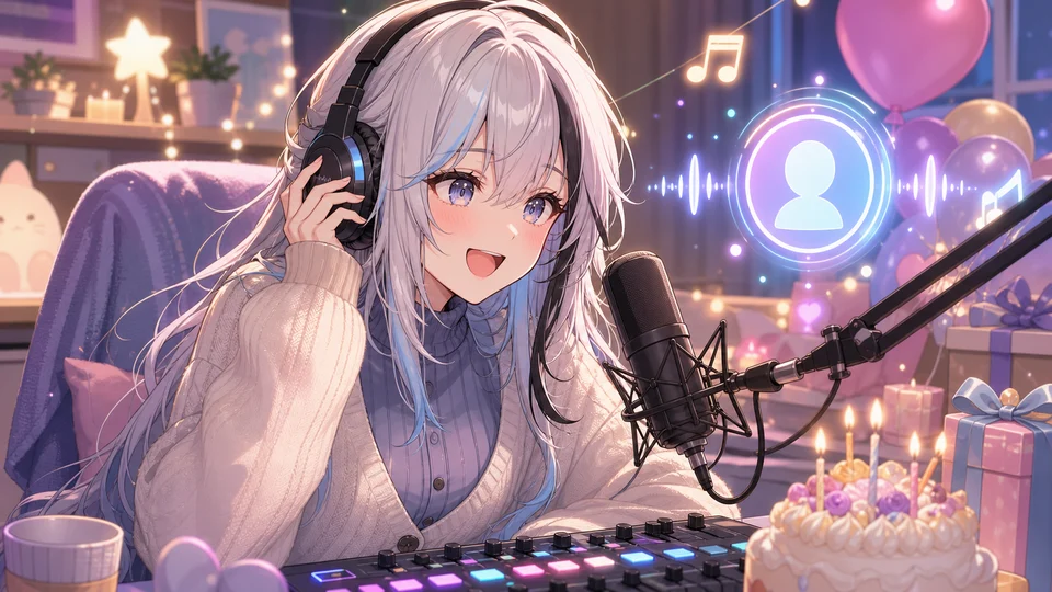 40分台に初めての通話がつながり歌枠リレーの縁で祝福されるオリジナル女性キャラクターのイメージ