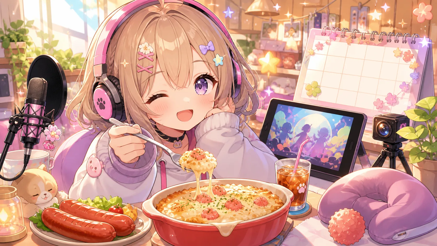 胡桃のあ、昼雑談「お昼ご飯たべう」で休日前の近況を共有 ごはん、映画、肩回し、GW毎日配信まで のV-BUZZ独自アイキャッチ