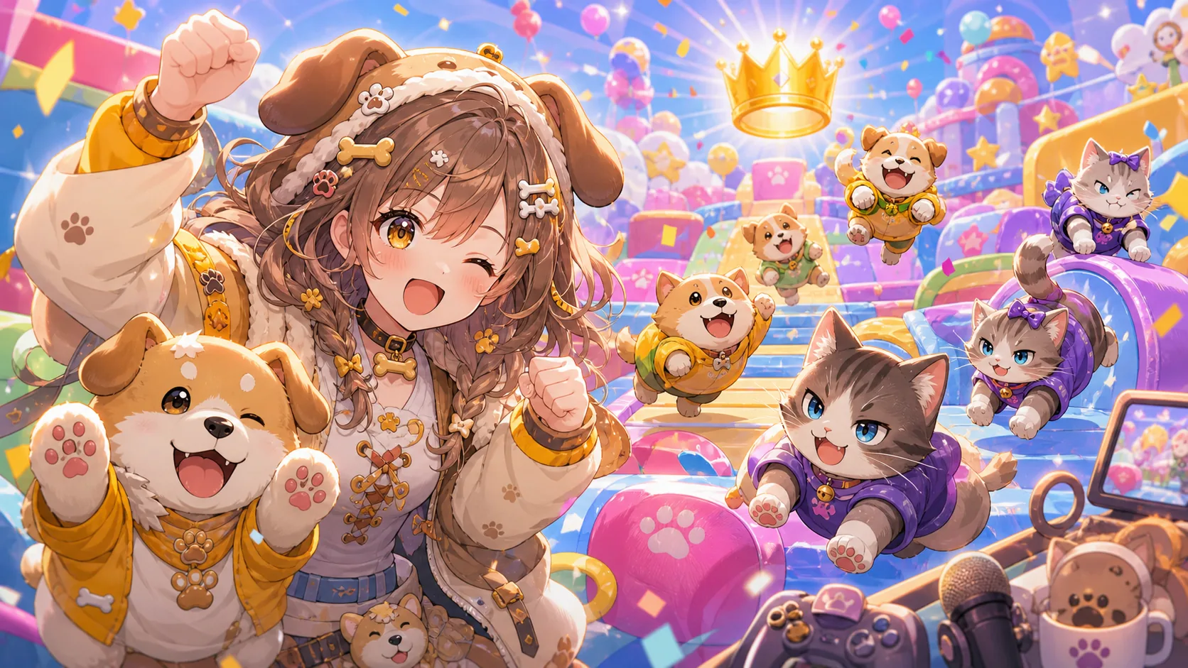 胡桃のあ、ぶいすぽわんにゃんバトルでFall Guys視点 参加型の混線から犬チームの一勝まで走った56分 のV-BUZZ独自アイキャッチ