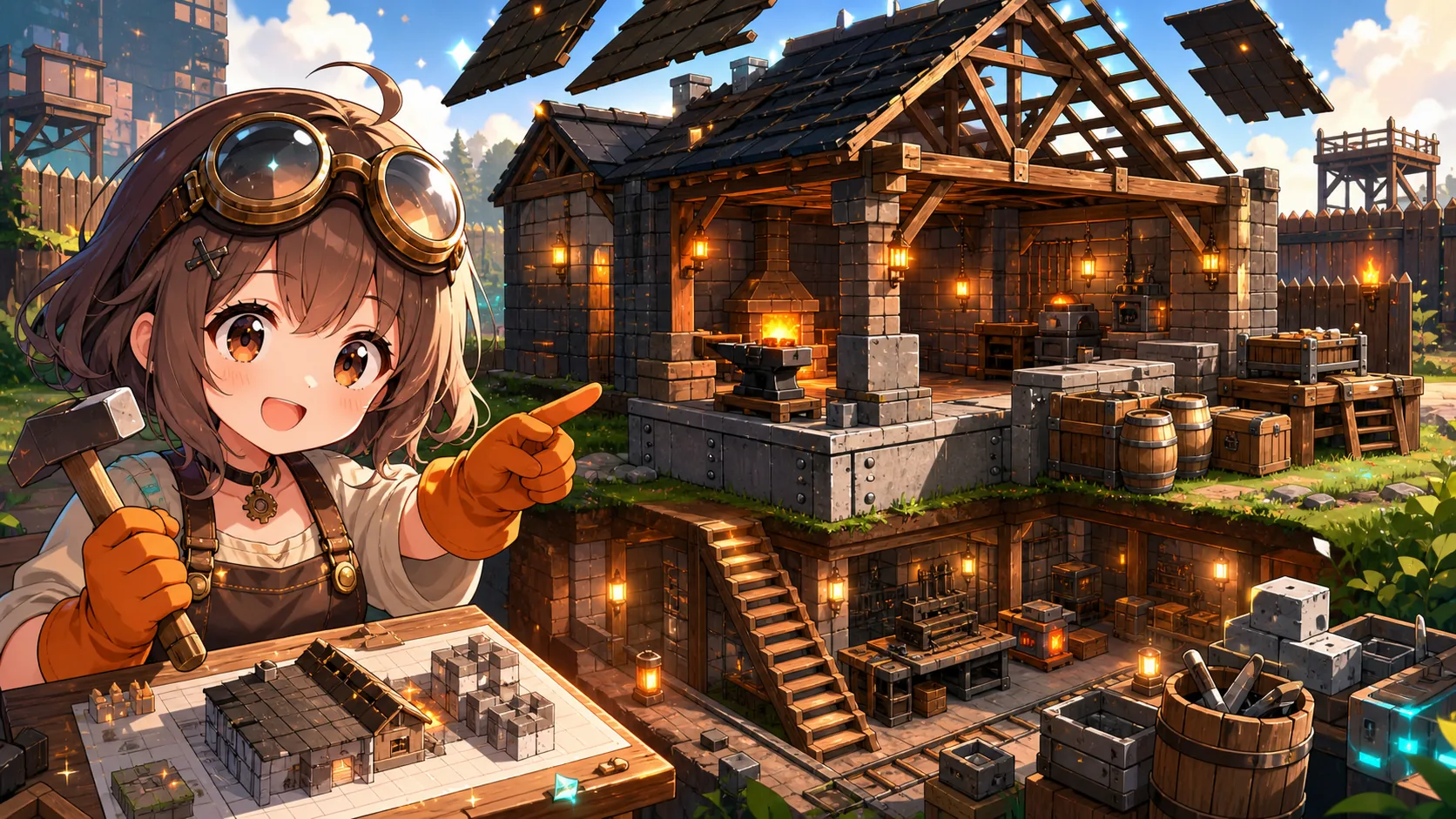 桜桃みくも『7 Days to Die』鍛冶屋づくり第2夜 屋根の引き算と地下構想で拠点の輪郭が固まる のV-BUZZ独自アイキャッチ