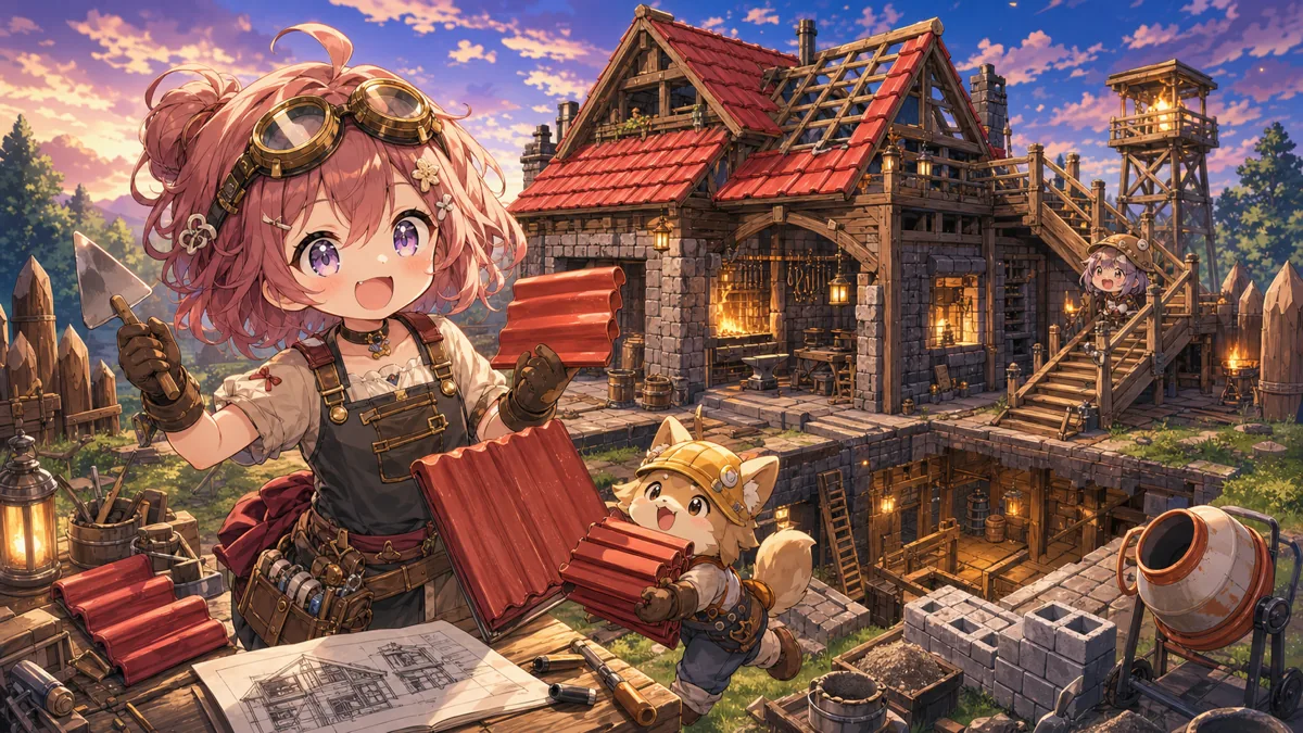 桜桃みくも『7 Days to Die』鍛冶屋づくり第3夜 赤い屋根と外階段で拠点の外観が見えてきた のV-BUZZ独自アイキャッチ