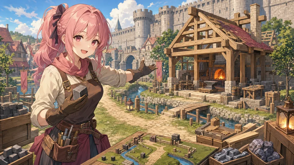 城外の街並みへ鍛冶屋を置くオリジナルキャラクター