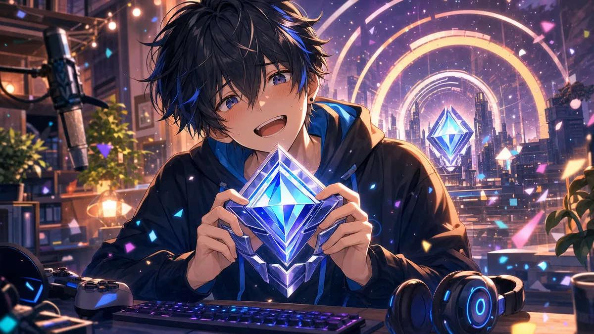 あと50ポイントからダイヤ到達を迎えるオリジナル男性キャラクターのイメージ
