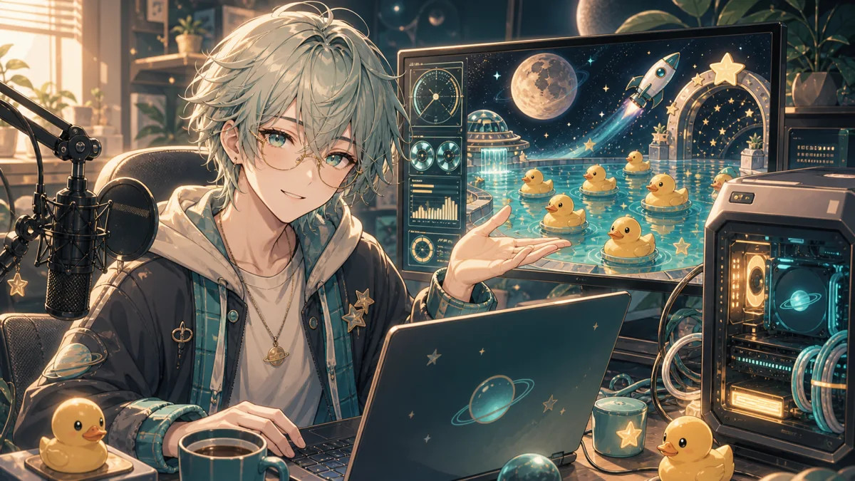 不破湊、『Placid Plastic Duck Simulator』で朝のPC動作チェック 宇宙ステージのアヒルを眺めながら復旧具合を確かめる のV-BUZZ独自アイキャッチ