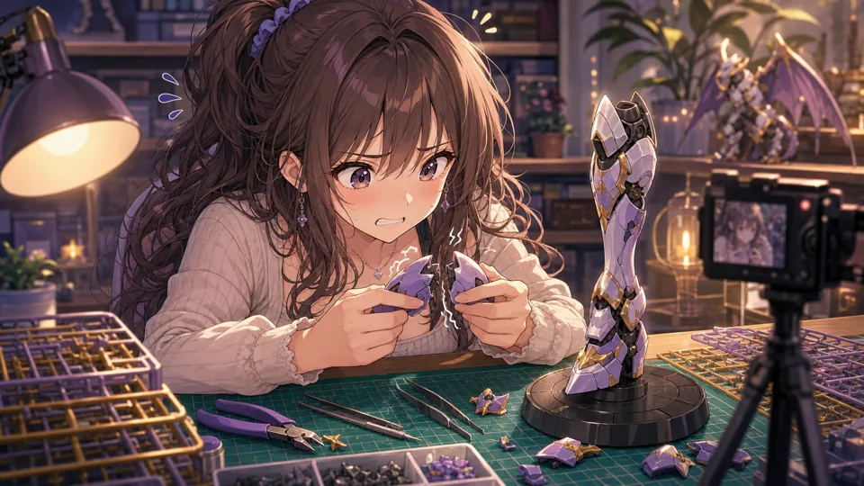 硬いパーツを慎重にはめる制作配信イメージ