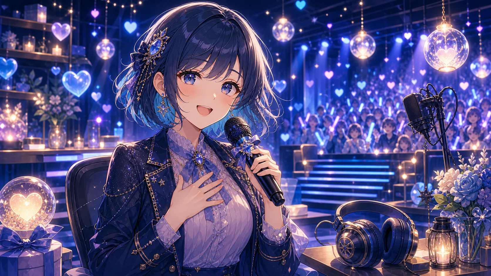 10か月記念の祝福と青いステージをイメージしたオリジナルイラスト
