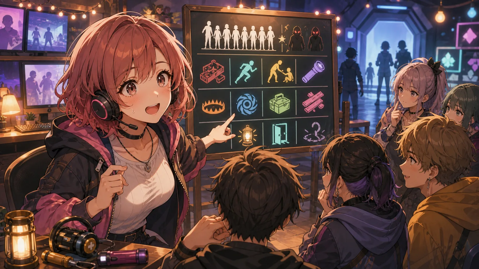 2対8の説明で役割を確認するオリジナル女性キャラクター