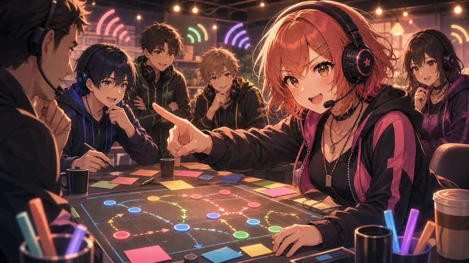 DEXLA'Z LABOの練習量と声出しを抽象化したチーム控室のイラスト