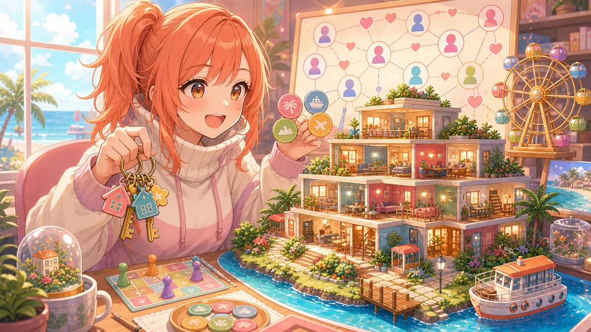 猫汰つな『トモダチコレクション』続き回 住民追加、部屋替え、旅行ニュースで島の関係図が動く のV-BUZZ独自アイキャッチ