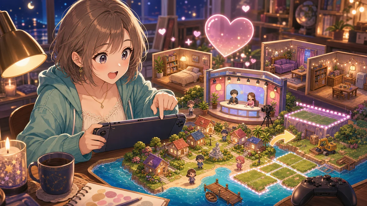 猫汰つな、深夜の『トモコレ』続き配信で住民調整が進行 指操作のキャラクリと島ニュースで広がる回 のV-BUZZ独自アイキャッチ