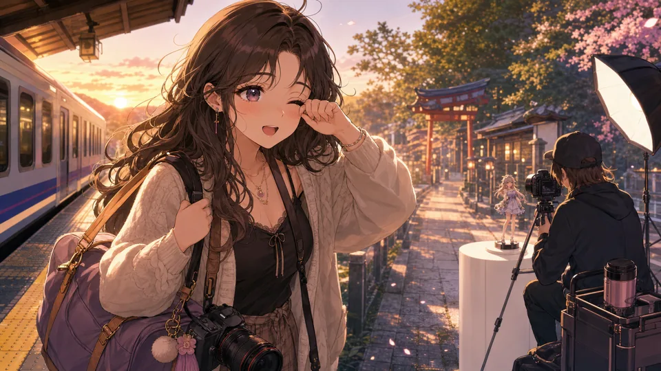 京都ロケ帰りの雑談をイメージしたオリジナルイラスト