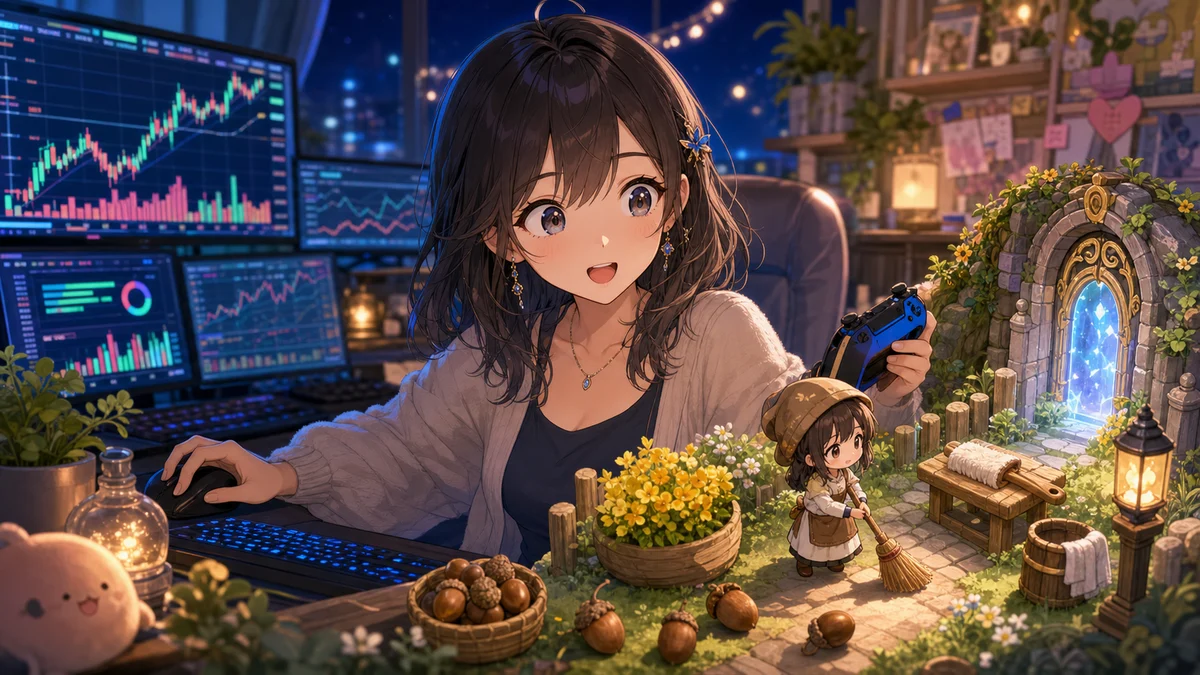 千両路りあ『Goblin Gnome Horn』で月曜前の労働ゲーム配信 掃除、たんぽぽ、門番でじわじわ粘った4時間 のV-BUZZ独自アイキャッチ