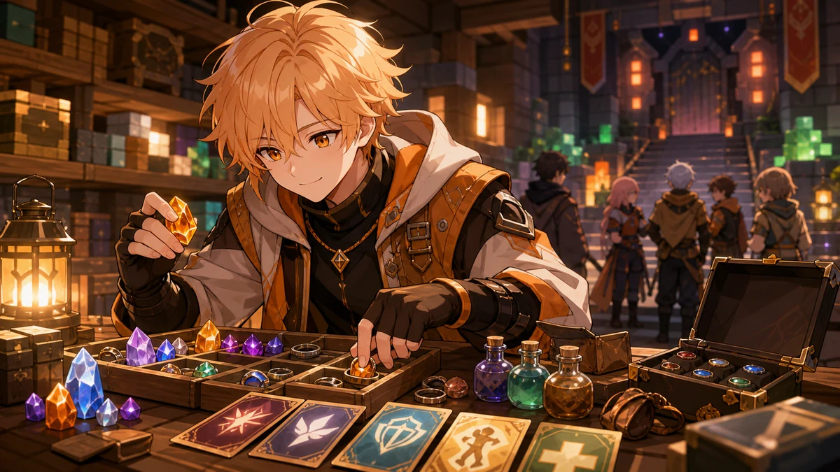 DoZ10層準備でスキルと素材を確認する男性オリジナルキャラクターのイメージ