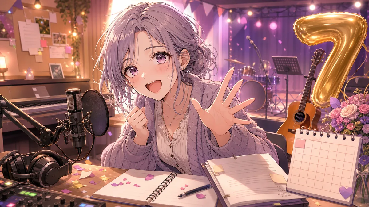 ライブリハ帰りの配信部屋で7周年を迎えるオリジナル女性キャラクターのイメージ