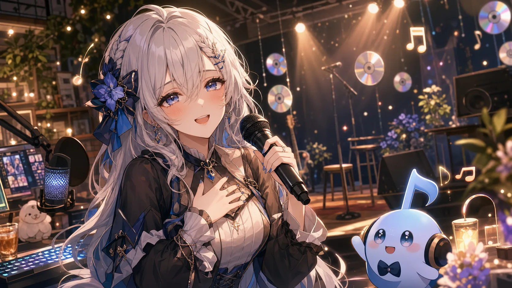 CDデビュー1周年ライブで感謝と次のステージを見つめるオリジナルキャラクターのイメージ