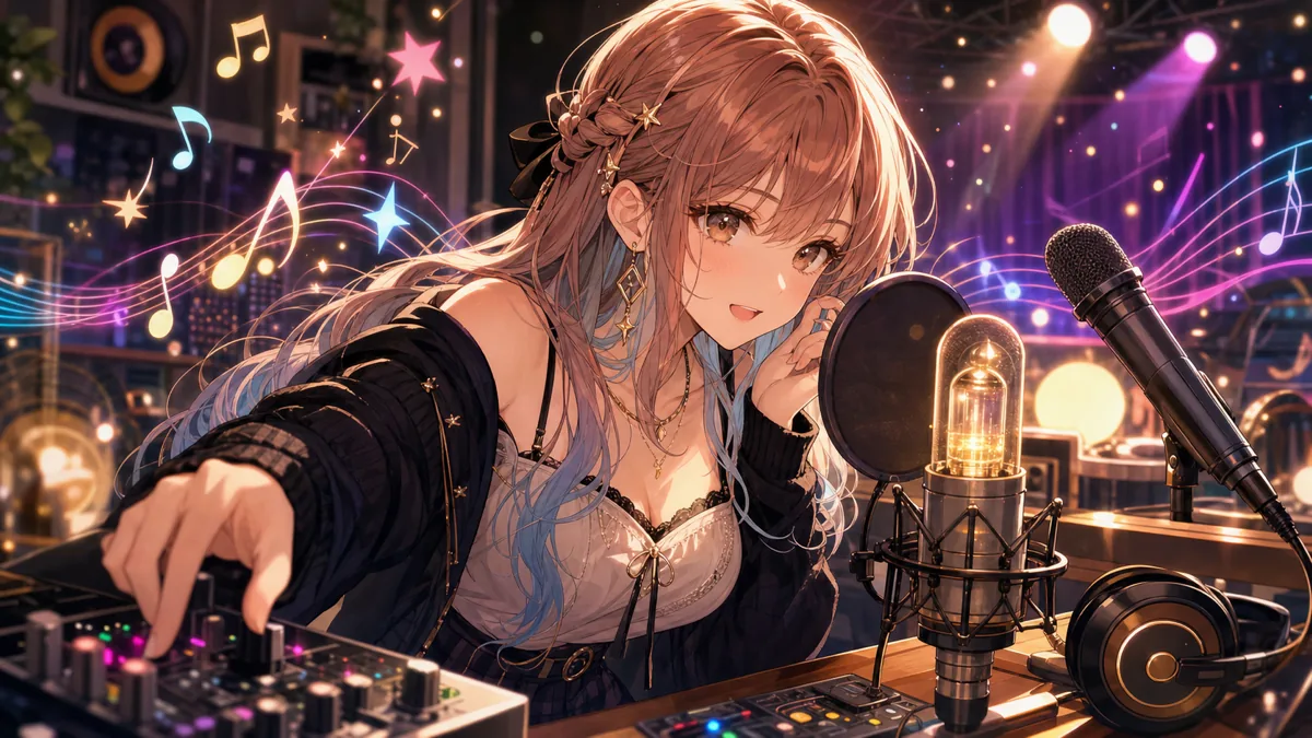 真空管マイクで聴くアニソン多めの流れを表すイメージ