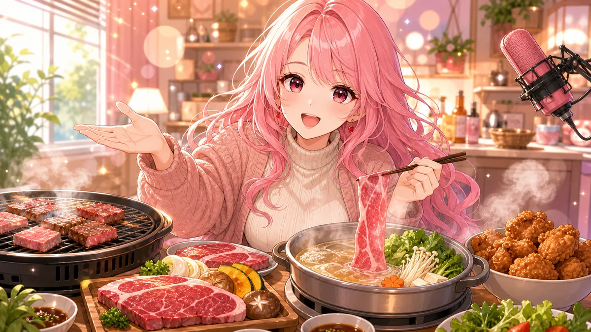 焼肉の網とステーキ皿を囲んでコメント欄の反応を聞く人物のイメージ