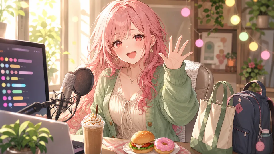 朝のコメント欄を見ながら出勤と通学の人を送り出す女性キャラクターのイメージ