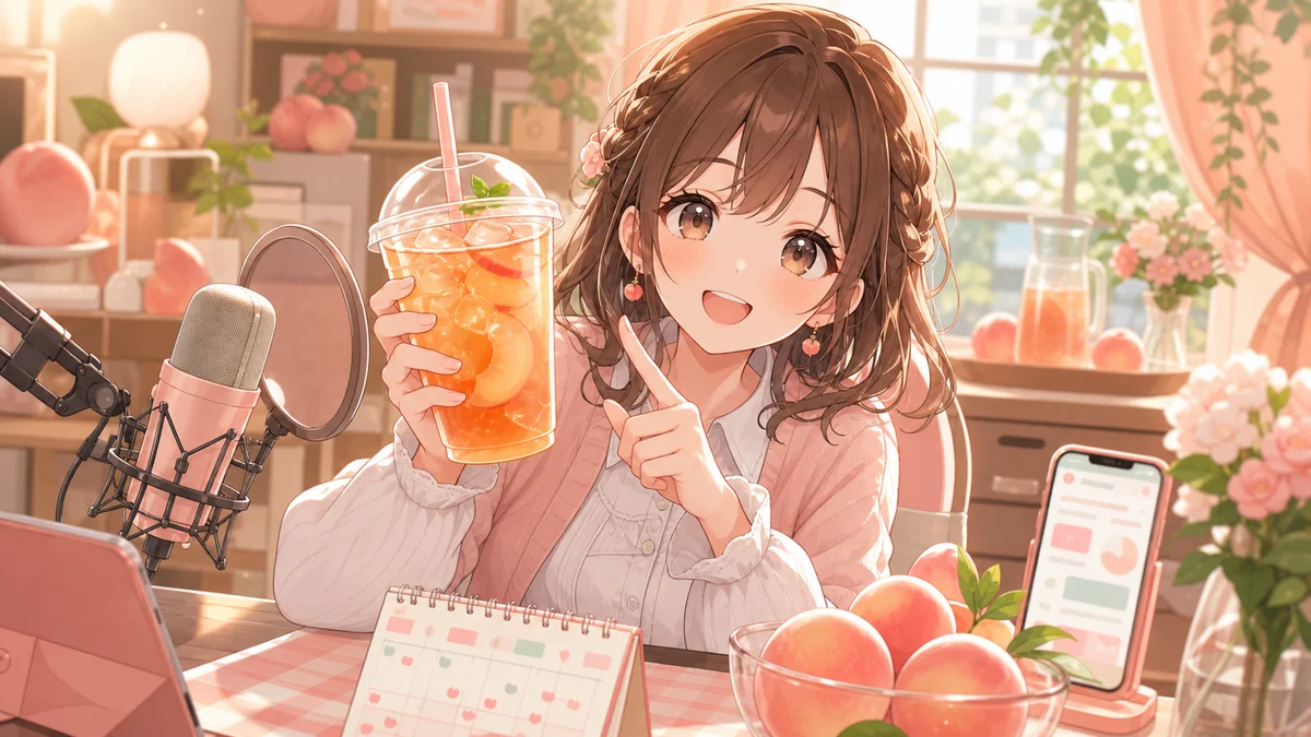 すあお嬢、朝活で桃スイーツ新作をチェック ゴンチャ、スタバ、マックまで朝のコメント欄で広がった桃祭り のV-BUZZ独自アイキャッチ