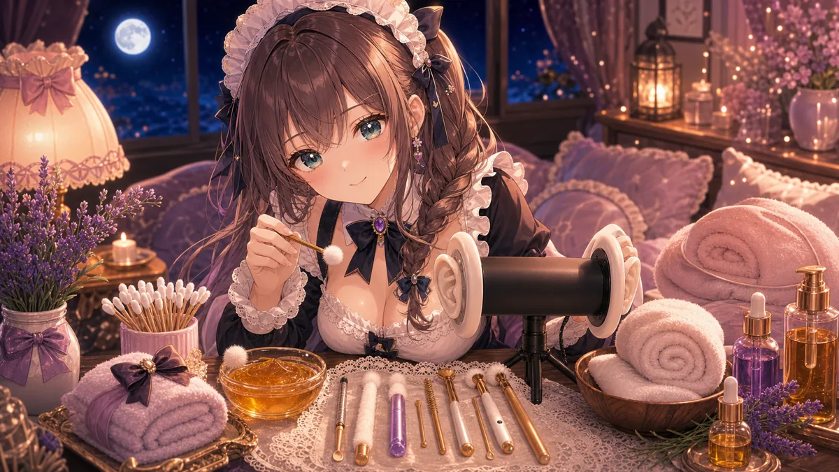 周防パトラ、メイドお姉さんASMRで耳かき&オイルマッサージ 音の段階が細かい2時間の睡眠導入枠 のV-BUZZ独自アイキャッチ