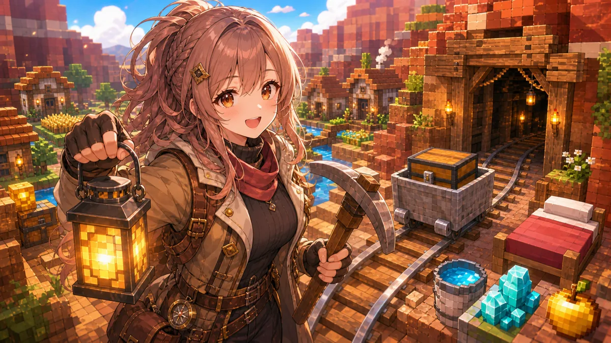 鈴葉ユミ、マイクラ廃坑探索で近場の別村を発見 レールとダイヤ、金のリンゴまで持ち帰ったソロ回 のV-BUZZ独自アイキャッチ